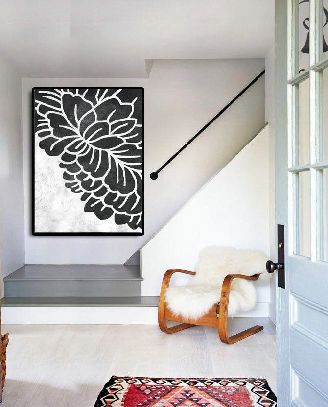 Abstract Paintings On Sale,Black And White Minimal Painting On Canvas - Contemporary Art Wall Decor